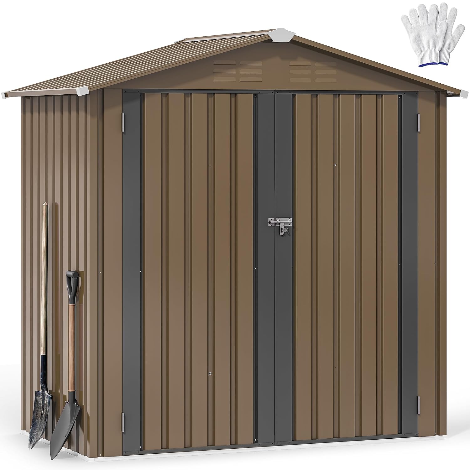 Gardening Tools Set - 6x4ft Metal Outdoor Storage Shed, Waterproof