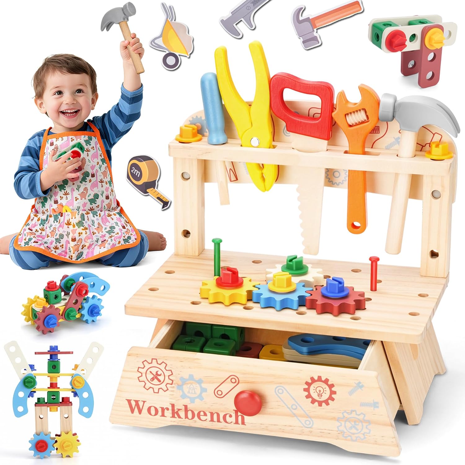 Gardening Tools For Toddlers - Wooden Tool Bench for Kids,Montessori Educational