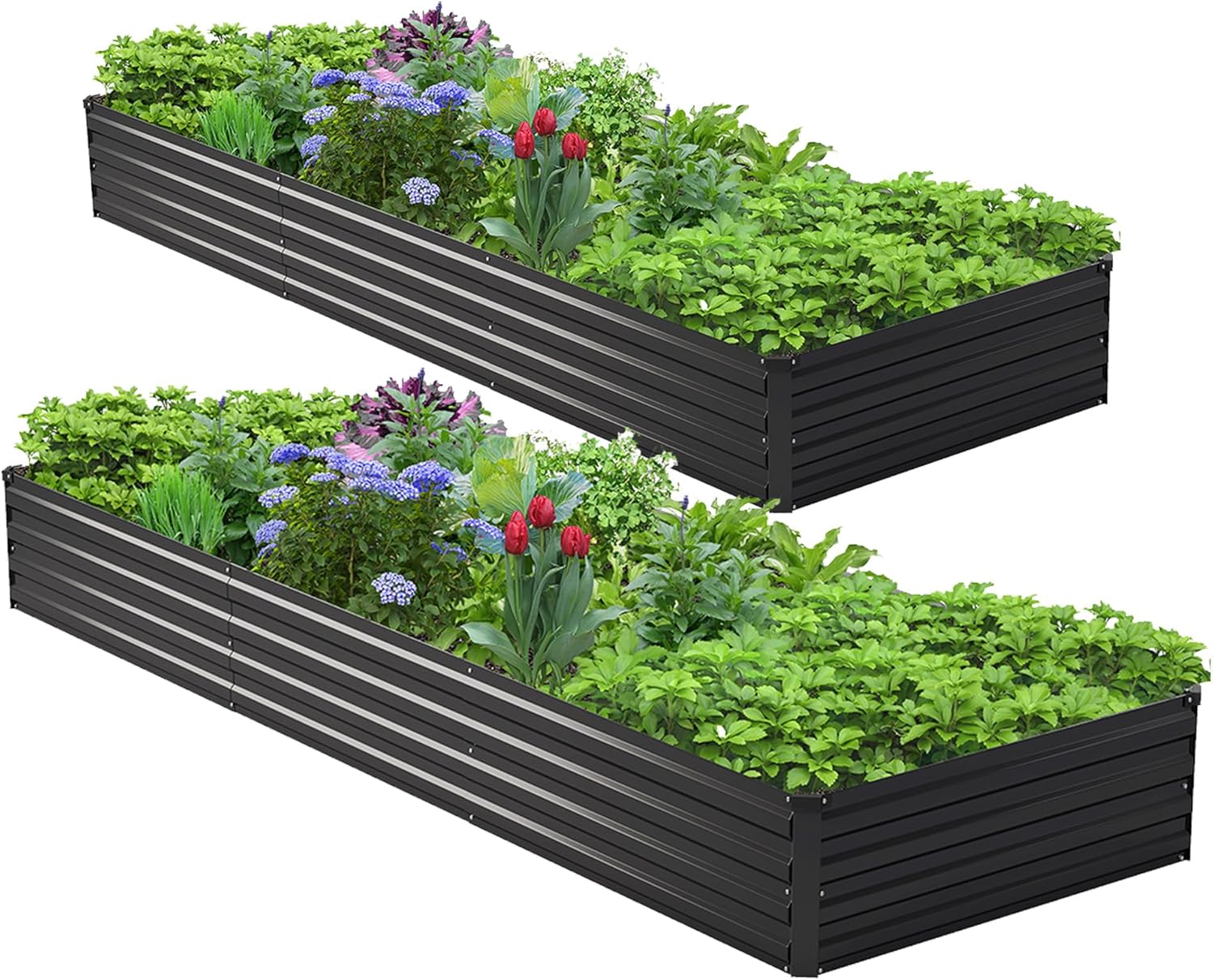 Raised Bed Planter Box - 2PCS 10x3x1ft Galvanized Raised Garden Bed