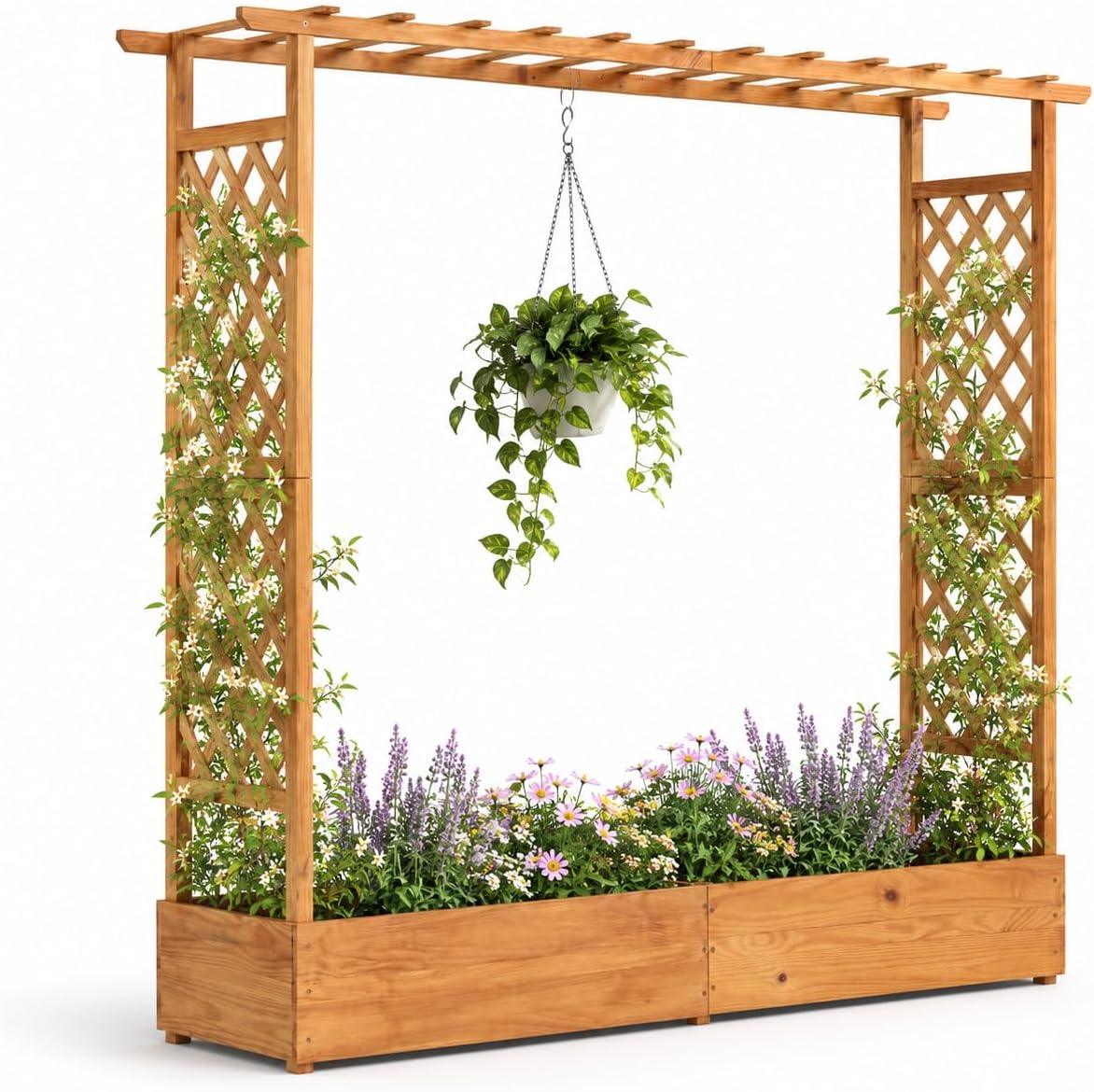 Raised Bed Planter Box - Raised Garden Bed with Trellis &