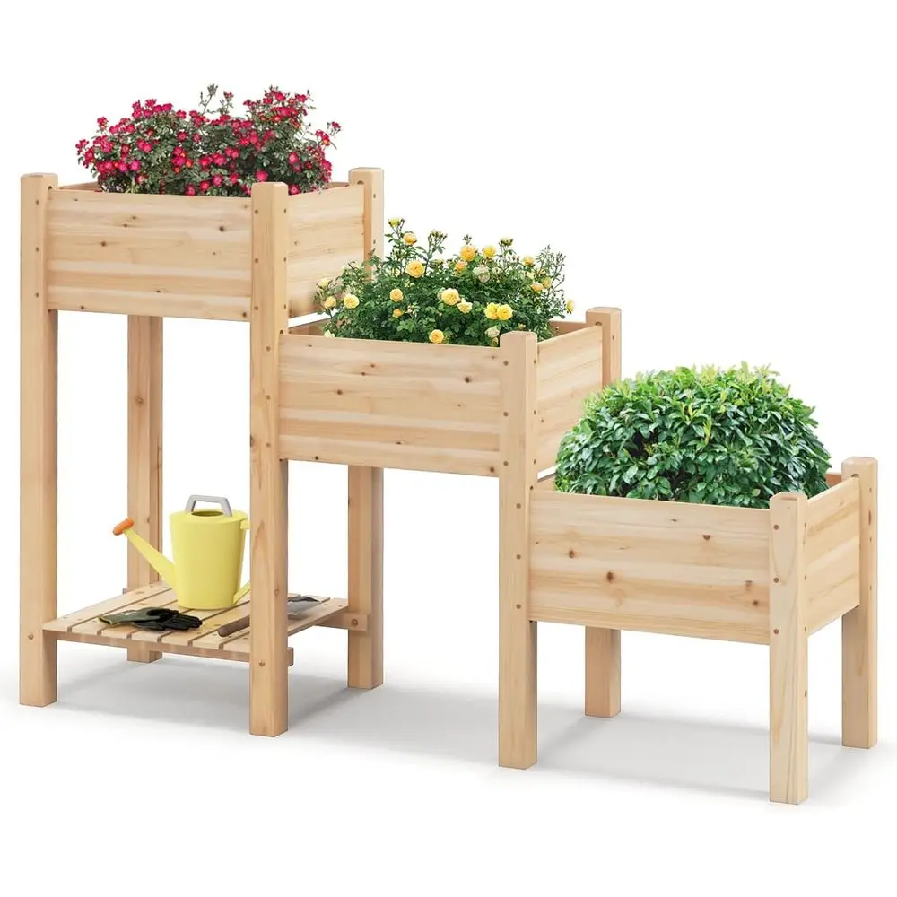Raised Bed Planter Box - 3-Tier Wooden Raised Garden Bed with