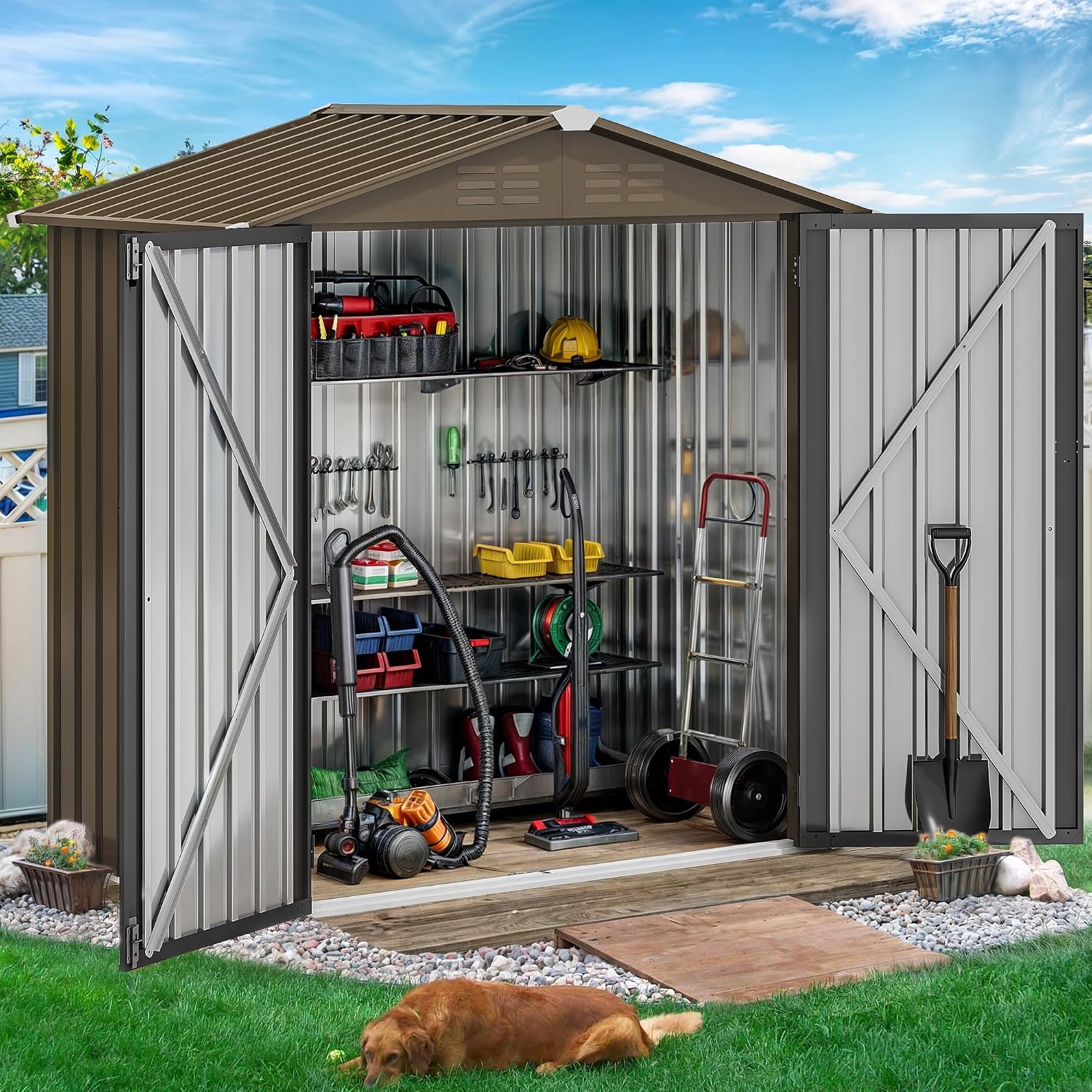 6x4ft Metal Outdoor Storage Sh - đánh giá và giá Gardening Tools Set